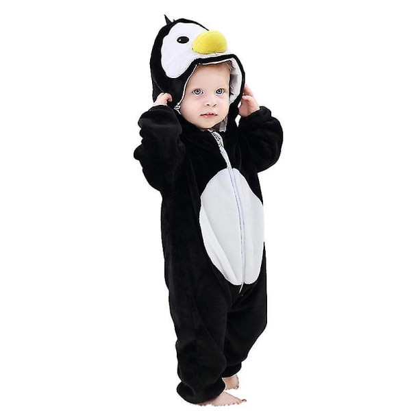Unisex baby Vinter Höst Flanell Huva Romper Cosplay Jumpsuit penguin 80