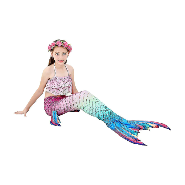 Barn Flickor Mermaid Tail Bikini Set Badkläder Baddräkt Simning Kostnad Inklusive Garland Pannband Färg 7 4-5 år