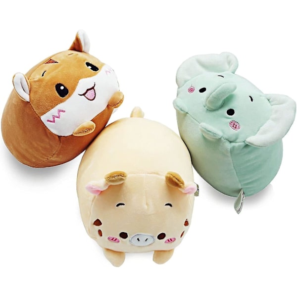 Set, 3 st gosedjur med elefant, rådjur och hamster, kreativ dekoration gosiga plyschkuddar 9" för barn, flickor, pojkar (eleph)
