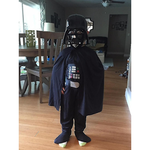 Reneecho Halloween kostym för barn Svart Darth Jumpsuit Vader Cosplay Pojkar Födelsedagsfest kostym 7-9 Years Old