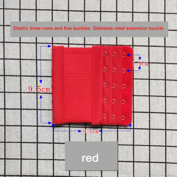 3 rader 5 krokar BH-förlängare för kvinnors elastiska BH-förlängningsrem Justerbar bälteskrok red