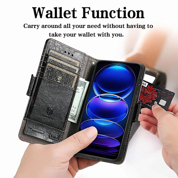 Caseneo 002-serien Rfid-blockerande case för Xiaomi Redmi Note 12 Pro 5g / Note 12 Pro Speed ​​5g / Poco X5 Pro 5g, skarvningsplånboksställ Black