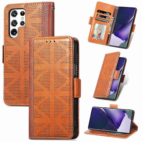 Phone case För Galaxy S22 Ultra Läder Phone case Stötsäker Telefonhållare Kortplats Multifunktionell brown