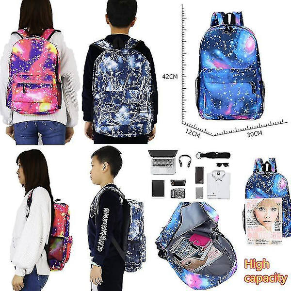 Unisex tecknad stitch Print Ryggsäck Student skolväska Resväska Starry sky pink none