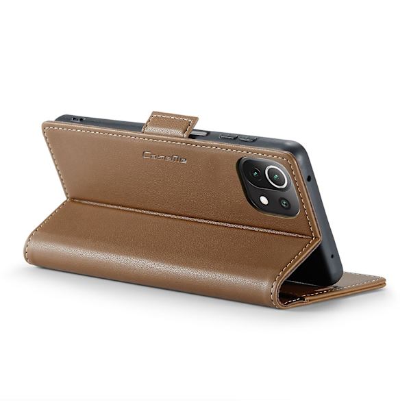 Caseme 023 Series Case För Xiaomi Mi 11 Lite 4g / 5g / 11 Lite 5g Ne , Pu Läder Litchi Texture Stand Rfid Blocking Phone Cover Brown