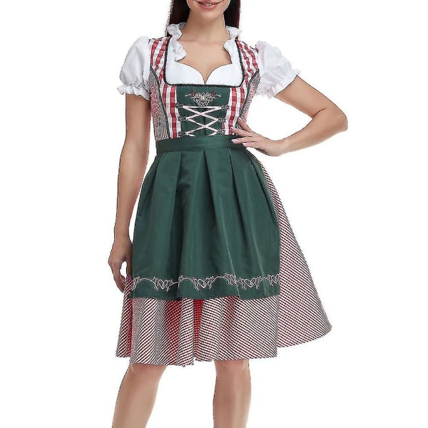 Oktoberfestdräkt för kvinnor Vuxen Dirndl tysk traditionell bayersk ölkarneval Fraulein Cosplay jungfruklänning Dark Green S