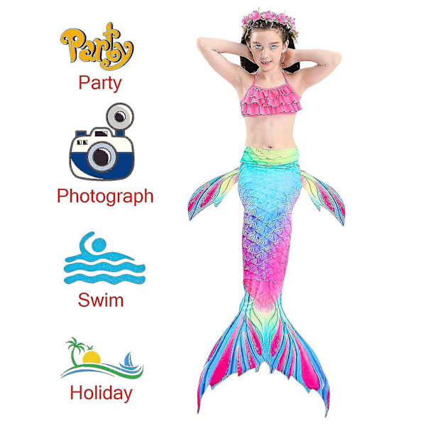 Barn Flickor Mermaid Tail Bikini Set Badkläder Baddräkt Simning Kostnad Inklusive Garland Pannband Färg 10 4-5 år