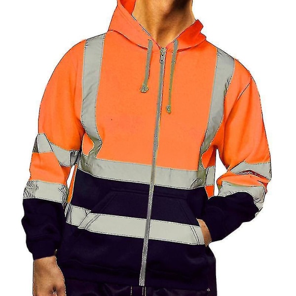 Män Hi Viz Synlighet Säkerhet Arbetsrock Jacka Hoody Sweatshirt Toppar Ytterkläder orange 3XL