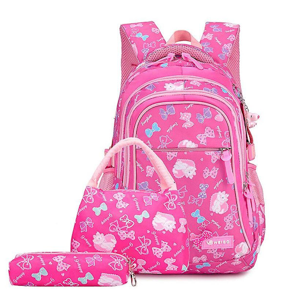 3st/ set skolväskor för flickor barn skolryggsäckar barn vattentäta tryck ryggsäckar skolväska barn mochila infantil Rose red