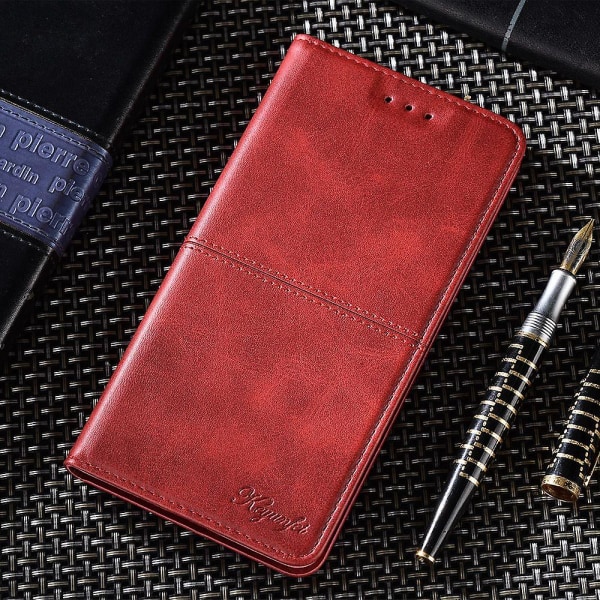 För Xiaomi Redmi Note 12 4g Korthållare Cover Kohud Texture Pu Läderställ Phone case Shell Red