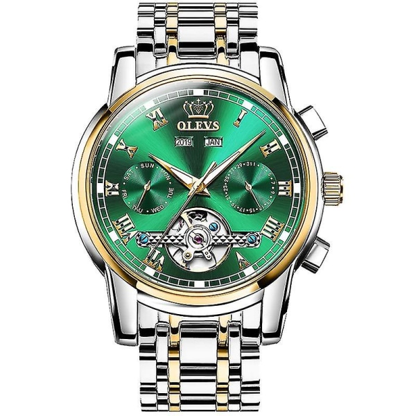 Olevs 6607 multifunktions vattentät mekanisk watch Silver Gold Green