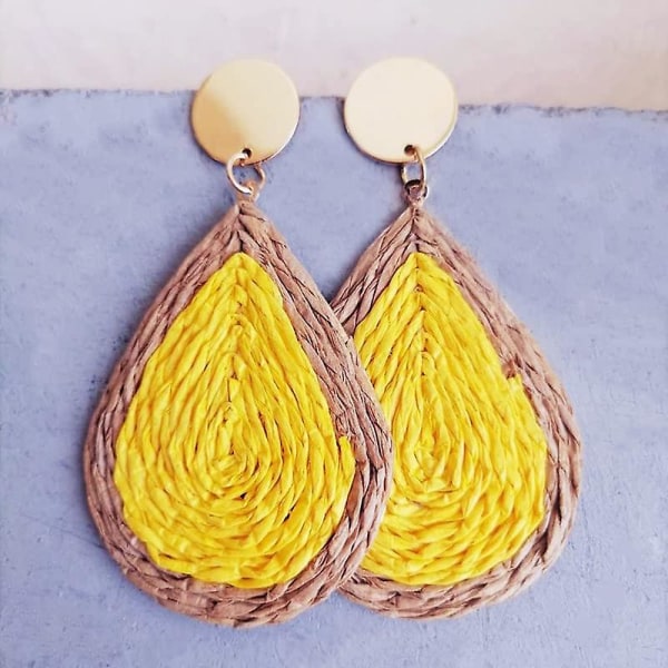 Bohemian Woven Straw Wicker Raffia Rotting Dingle Örhängen Geometriska Circle Round Drop Earrings yellow teardrop