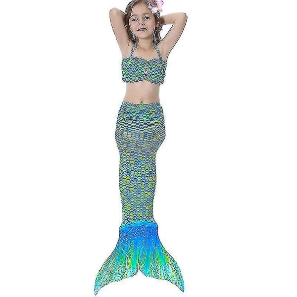 Barn Flickor Mermaid Tail Bikini Set Badkläder Baddräkt Simdräkt Green 9-10 Years