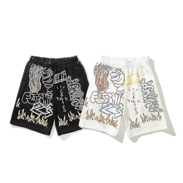 Travis Scott Cactus Jack Tour Peripheral Shorts Casual Flame Graffiti Sommar White M