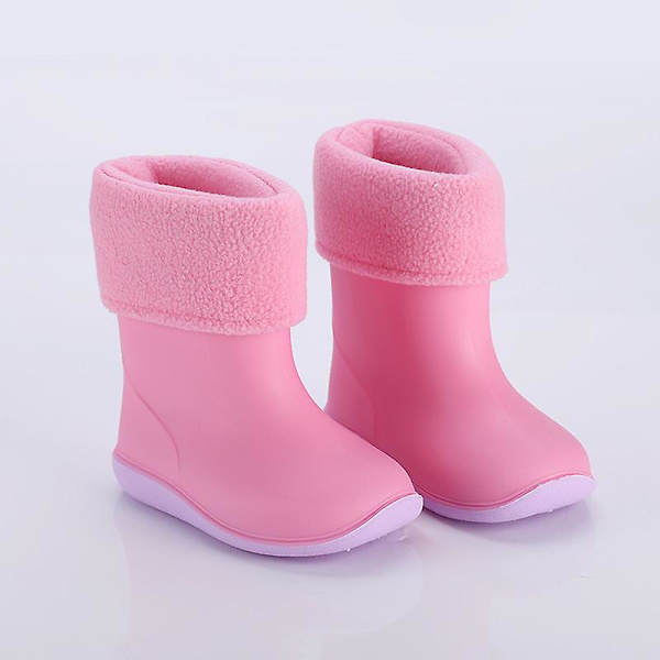 Toddler Pure Color Boots Casual All Seasons Shoes Round Toe Flats Pink-2 29.5