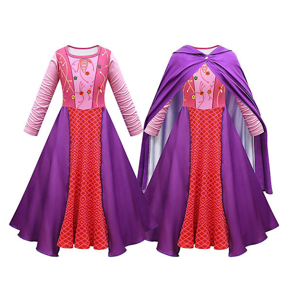 4-10 år Barn Flickor Hocus Pocus Cosplay kostymklänning + Cape Outfits Set 8-9 Years