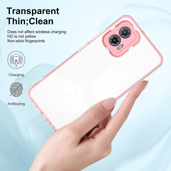 För Motorola Moto G73 5g Tpu Bakplatta + PC-ram + PC-kameraring Case 3-i-1 Transparent anti- cover Pink