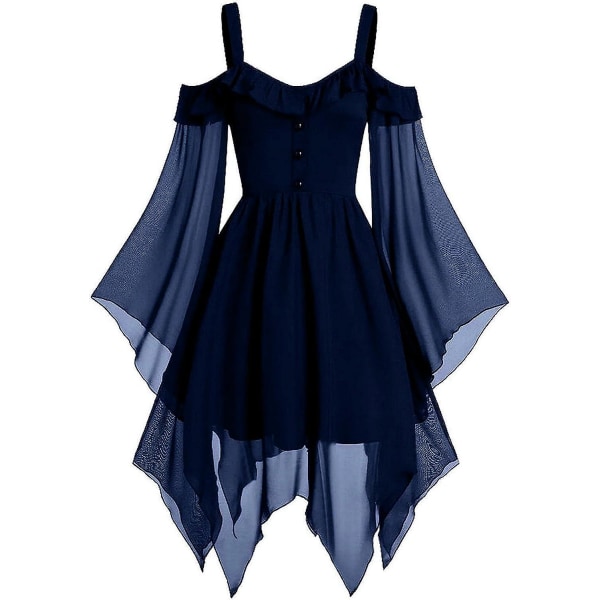 Renaissance Faire Costume Kvinnor Sexig Off Shoulder Fairy Dress Plus Size Goth Steampunk Dress Halloween Gothic Dress Navy 4X-Large