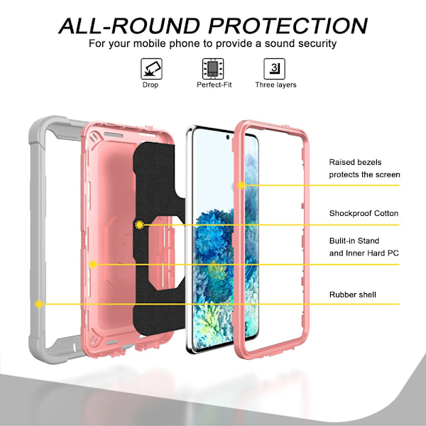 Case för Samsung A12 5G Case, Galaxy A12 Case, Allytech Slim Fit Rugged 3-lagers stötsäkert skydd Hybrid Kickstand Phone case Cover för gray+rosegold
