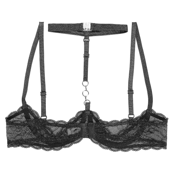 Dam 1/4 kopp bygel BH Halter Neck O Ring Skir Spets Push Up BH Underkläder Öppen BH Underkläder M Purple D