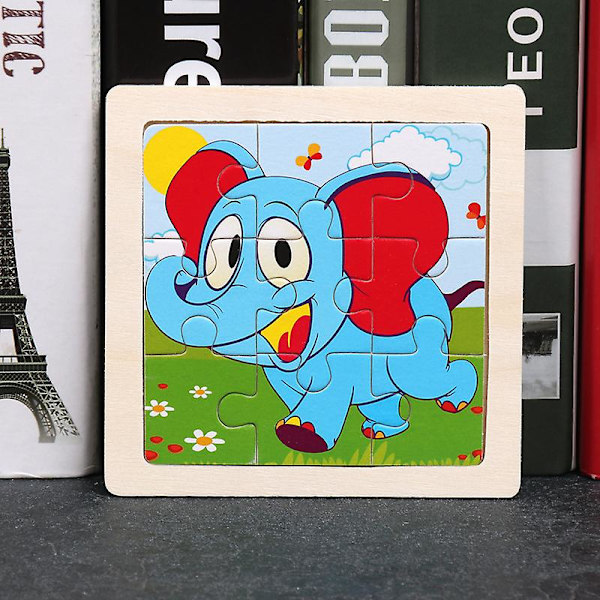 11x11cm Träpussel för barn Tecknad Djurtrafik Tangram Träpusselleksaker Pedagogiska sticksågsleksaker för barn Presenter C 14-elephant