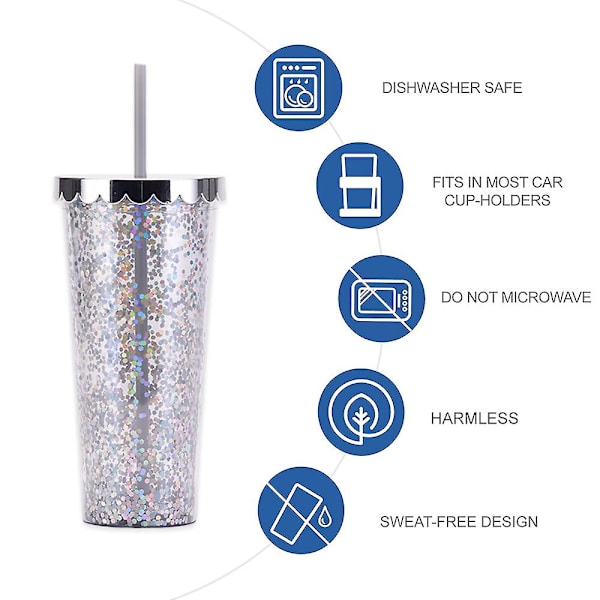 700 ml dubbellagers plastmugg, enkel genomskinlig glitterhalmkopp med paljetter, vattenkopp med stor kapacitet style1