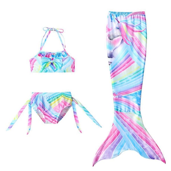 Flickor Ruffel Badkläder Crop Top Trosor Mermaid Tail 3st Set Baddräkt Strandkläder Unicorn 7-8 Years