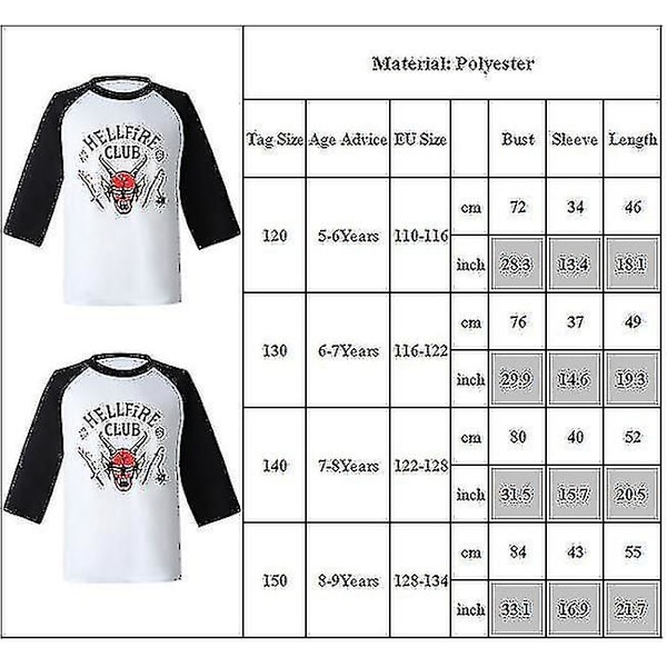 Kids Stranger Things Säsong 4 Hellfire Club 3/4-ärmad T-shirt Toppar Kostym 5-6Years