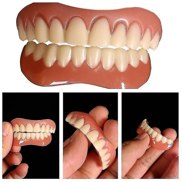Falska tänder Silikon övre nedre faner Perfekta skrattfaner Tandproteser Klistra in falska tänder hängslen Bekväma tänder Ortodontisk Opp lower tooth
