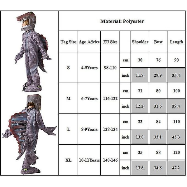 Barn Dinosaur Spinosaurus Jumpsuit Halloween Cosplay Carnival Party Dräkt Outfit Set 10-11Years