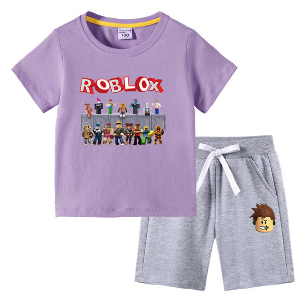 Roblox Barn T-shirt Set Lila + Grå Purple+Grey 140cm