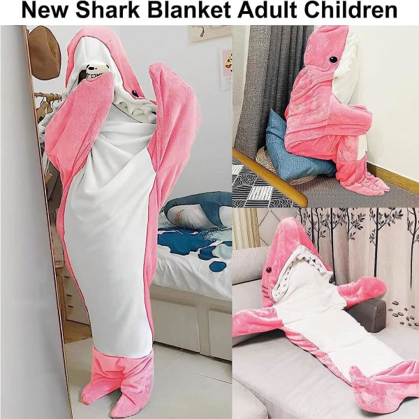 Super Soft Shark Blanket Hoodie Vuxen, Shark Blanket Cozy Flanell Hoodie Pink 190cm