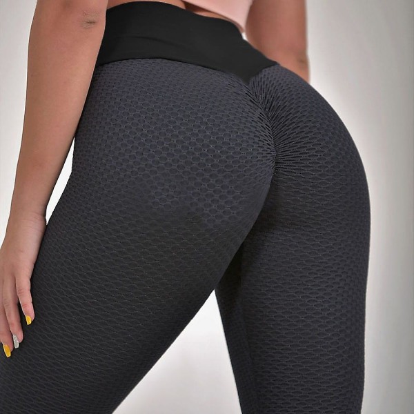 Kvinnors Leggings Yogabyxor med hög midja Tiktok Scrunch Butt Jacquard Ruched Booty Tights Mage Control Butt Lift Grå Vit Svart Lila Fitn Dark Black L