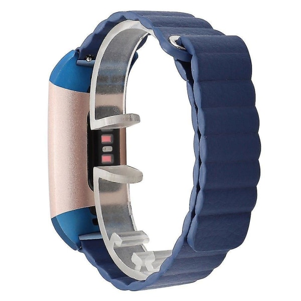 Watch i äkta läder Mörkblått magnetiskt spänne för Fitbit Charge 3