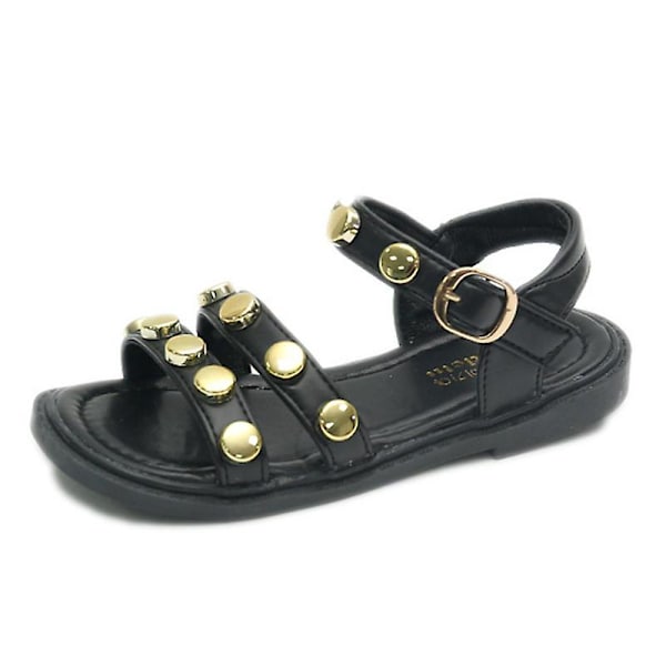 Flickor Öppen Tå Klänning Sandal Casual Strand Flats Ankelrem Sandaler Black EU 23.5