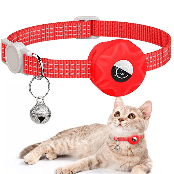 AirTag katthalsband, kattungehalsband Breakaway AirTag katt-gps-halsband med AirTag hållare och klocka för flicka Pojke Katter Valpar red 1pcs