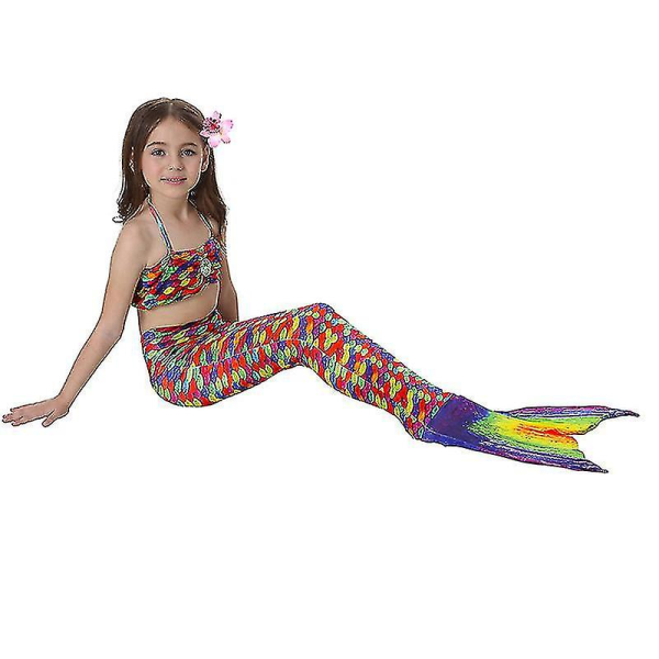 Barn Flickor Mermaid Tail Bikini Set Badkläder Baddräkt Simdräkt F Multi 4-5 Years