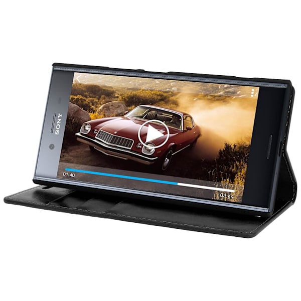 Folio äkta läder Sony Xperia XZ Premium-fodral Case Videoställ Black