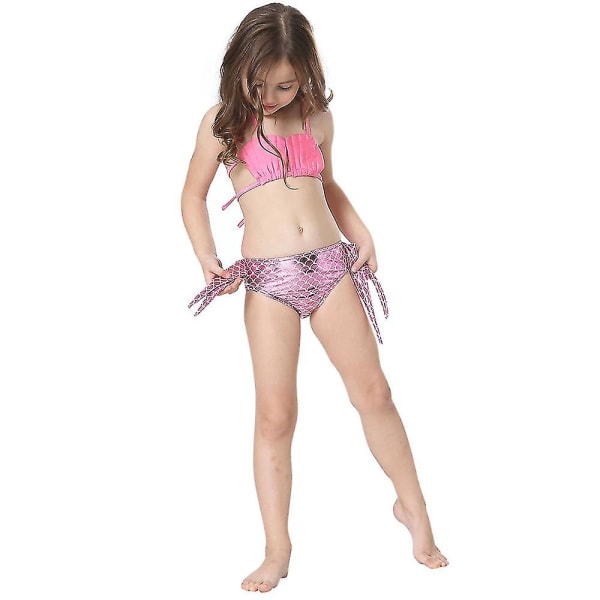 3 st Barn Flickor Bikini Halter Neck Toppar Brief Set Mermaid Tail Baddräkt Badkläder Pink 7-8 Years