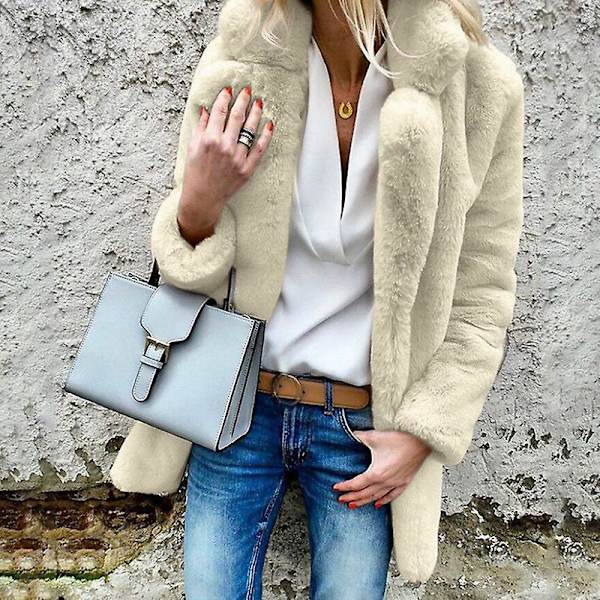 Dam Vinter Fluffy Coat Teddy Bear Faux Fur Jackor Mode Varma Ytterkläder Toppar Apricot M