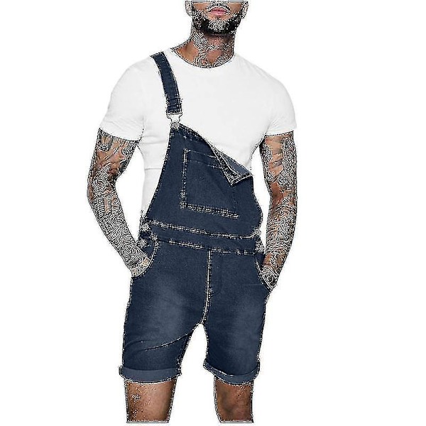 Herr Casual Fashion Solid Bröstficka Denim Shorts Rak Typ Overaller - B_newway Gray XL