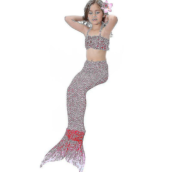 Barn Flickor Mermaid Tail Bikini Set Badkläder Baddräkt Simdräkt Pink 9-10 Years