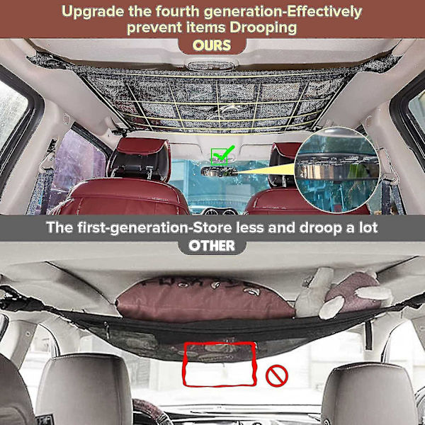 Uppgradera Car Ceiling Cargo Mesh Bag, 80x55cm förstärkt lastbärande och inget hängande mesh null none