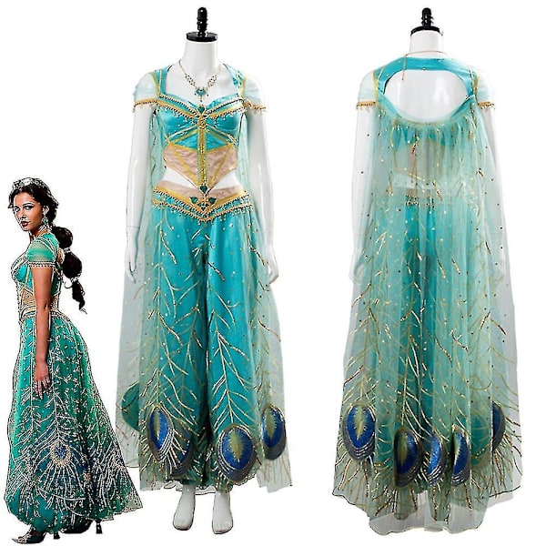 The Movie Aladdin Cosplay Princess Cosplay Jasmine Naomi Scott Grön Blå Klänning Kostym Vuxen Kvinnor Kvinna Halloween Carnival M