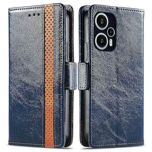 Caseneo 002 Series Phone case För Xiaomi Redmi Note 12 Turbo / Poco F5 5g, Splicing Pu Leather Rfid Blocking Stand Cover Dark Blue