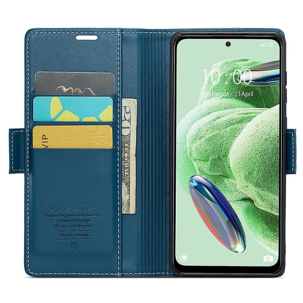 Caseme 023-serien för Xiaomi Redmi Note 12 5g (kina) / (indien) / (global) / Poco X5 5g Litchi Texture Rfid Blockerande case Läder Sta Blue