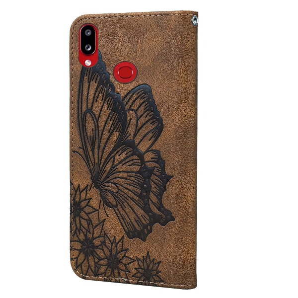 Case till Samsung Galaxy A10s Retro Flip Wallet Embossing Butterfly Cover - Brun null none