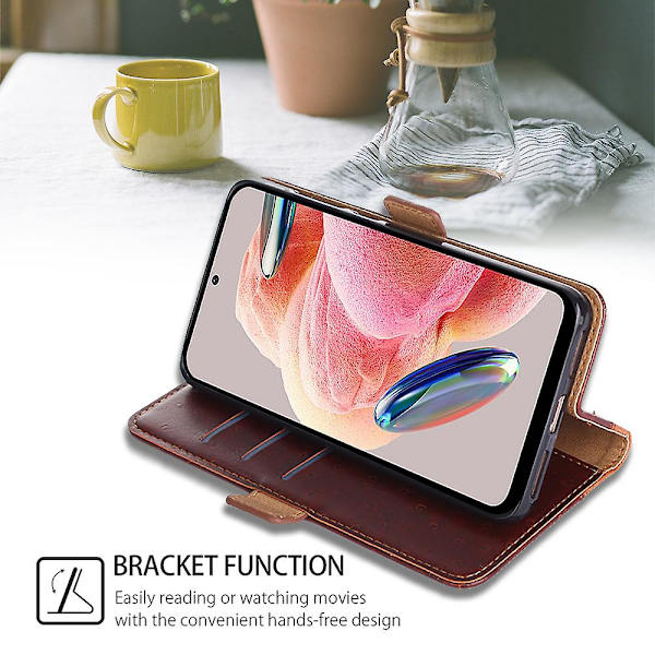 Flip Case För Xiaomi Redmi Note 12 4g Struts Texture Magnetisk Stängning Plånboksställ Cover Brown