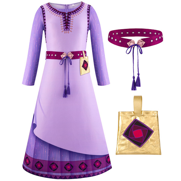 Asha Asha prinsessklänning Star wish cos kläder flickors långärmad klänning festklänning barnens cosplay kläder Asha princess dress + bag 140cm