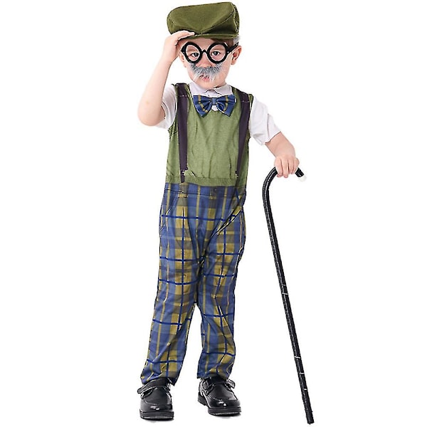 2-12 år gamla barn pojke morfar 100 dagar i skolan Äldre kläder Finklänning Jumpsuit Hatt glasögon set 4-6 years old